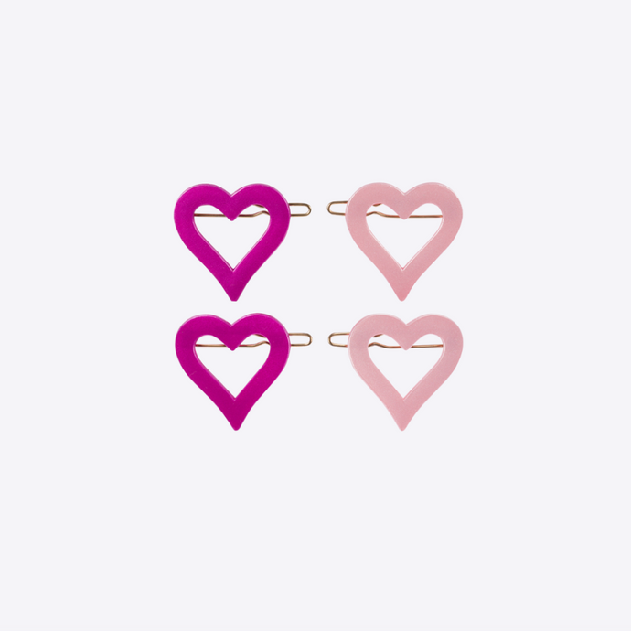 Barrette pair heart shaped in light pink or hot pink