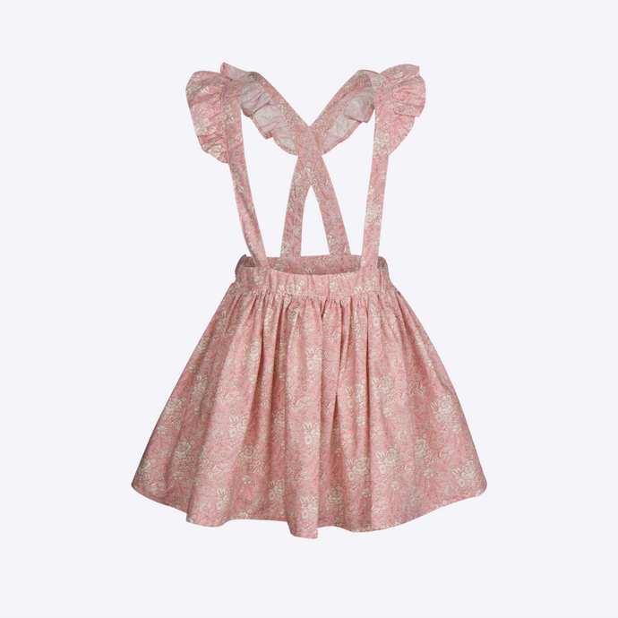Elodie skirt for children with ruffled suspenders with button back closure created in liberty london 100% cotton poplin
