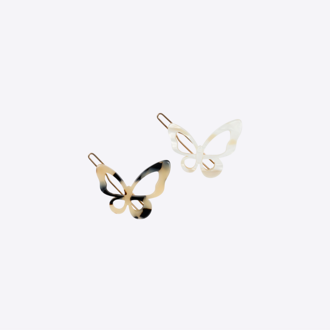 Butterfly barrette in white or tortoise handmade in france