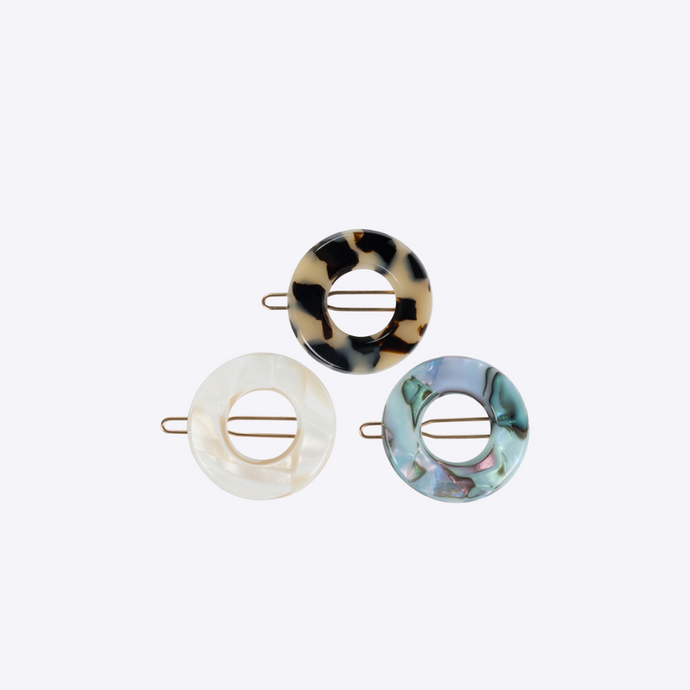 Round d'orsay barrette in white or tortoise or blue
