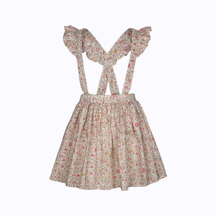 Elodie skirt for children with ruffled suspenders with button back closure created in liberty london 100% cotton tana lawn